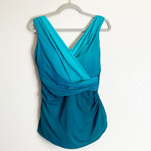 Lands end One Piece SlenderSuit V-Neck Tummy Control Skirted Swimsuit 14DD - Picture 2 of 10